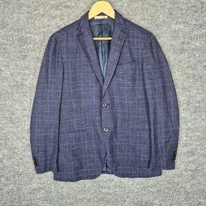 Loro Piana Summertime Blazer Men 38 Sport Coat Wool Silk Linen 0909 Blue Plaid